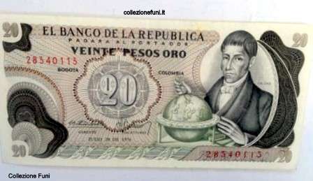Banconota. Colombia Veinte Pesos Oro